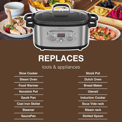10-In-1 Programmable Slow Cooker with Timer, 6.8 Quart Crock Pot, Presets to Sous Vide, Bake, Sauté, Cook Rice& More, Nonstick Dishwasher-Safe Pot, Adjustable Temp&Time, Stainless Steel4