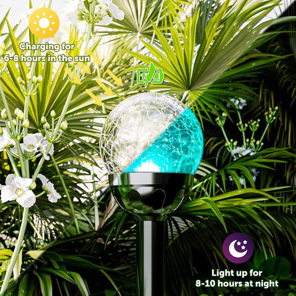 Solar Outdoor, Cracked Glass Ball Solar Garden Lights, Color Changing Lights Outdoor,Garden LED for Path, Patio, Yard, 3 Pack Pathway3