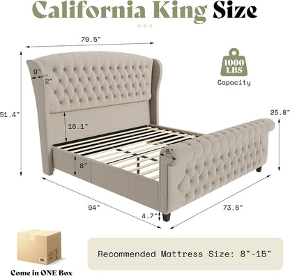 California King Upholstered Sleigh Bed Frame with Headboard2