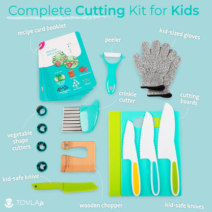 Toddler Safe Knife Set with Recipe Book - Includes Peeler, Cutting Board, and Chopper - Real Kitchen Tools for Kids Ages 4-122