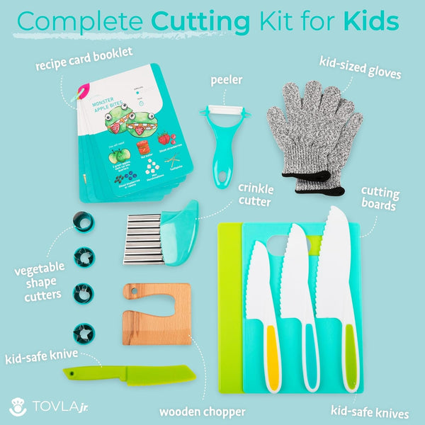 Toddler Safe Knife Set with Recipe Book - Includes Peeler, Cutting Board, and Chopper - Real Kitchen Tools for Kids Ages 4-122