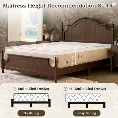 Queen Size Solid Wood Poster Bed, 55" Arched Headboard, Dark Walnut7