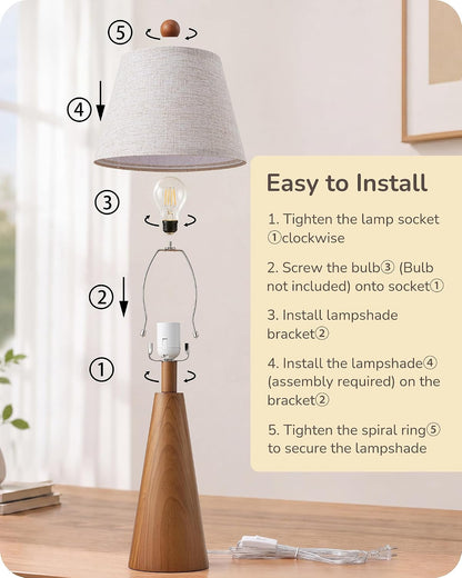 Mid Century Table Lamp, Tapered Walnut Wood Base, E26 Socket5