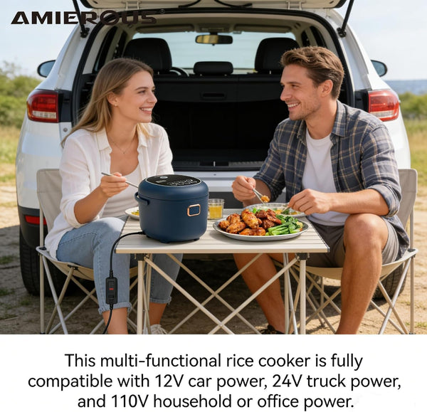 12V/24V/110V Rice Cooker Mini 2L Portable Multicooker 24H Keep Warm Small with Steam Tray Picnic Camping Travel for Car/Truck/Home (Blue)8