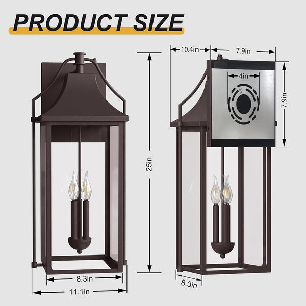25IN Dusk to Dawn Outdoor Wall Sconce, 3-E12 Base Patio Light6