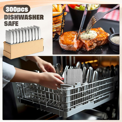 300 Pcs Dinner Knives Set 8.4 Inches Serrated Table Knives Durable Stainless Steel Butter Steak Silverware Bulk for Home, Restaurant, Kitchen, Dishwasher Safe and Mirror Polished6