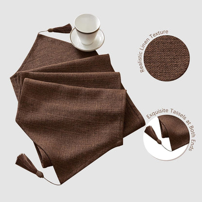 Faux Linen Brown Fall Table Runner with Tassels 14X95 Inch Dresser Scarf Rustic Indoor Outdoor Graduation Farmhouse Table Runners for Dining Table Banquet Party Home Bedroom Decoration5