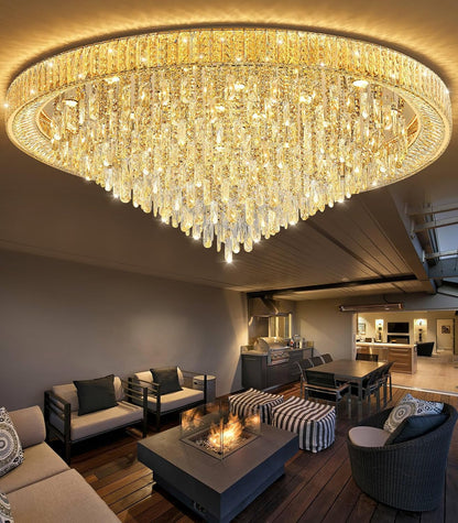 53.7" Modern Crystal Big Large Chandeliers LED Dimmable Flush Mount Ceiling Chandeliers for Living Room High Ceiling Entrance Foyer Lobby Bedroom Gold6