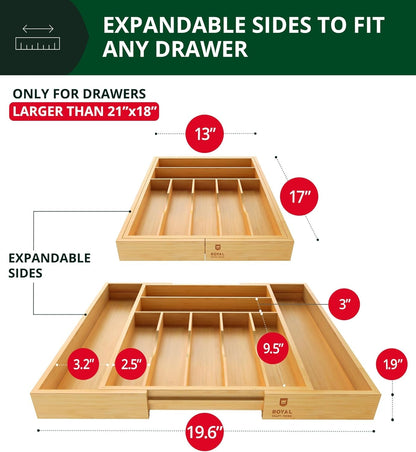 Luxury Bamboo Kitchen Drawer Organizer - Silverware Organizer, Utensil Holder & Cutlery Tray Drawer Dividers for Flatware (9 Slot, Natural)2
