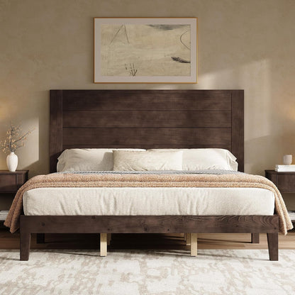 King Size Solid Wood Bed Frame with 48" Headboard Design, Walnut1