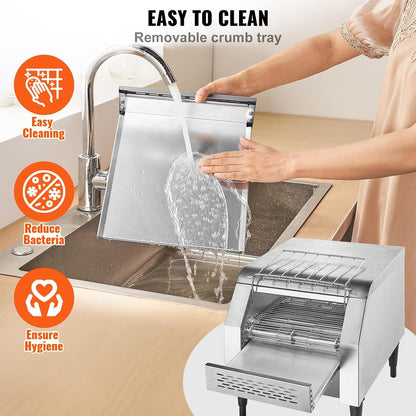 Commercial Conveyor Toaster, 300 Slices/Hour Conveyor Belt Toaster, Heavy Duty Stainless Steel Commercial Toaster Oven for Toast Bun, Bagel, Bread6