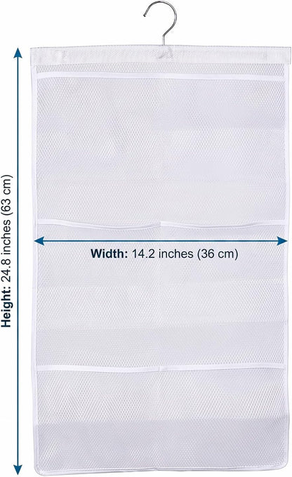 6 Storage Pockets Hanging Mesh Shower Caddy,Space Saving Bathroom Accessories and Quick Dry Bath Organizer with Hanger,White2