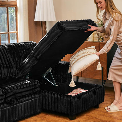 Oversized Sofa Bed Modular Sectional Sleeper Sofa with Pull Out Bed L Shaped Couch with Storage Chaise Black Couch7