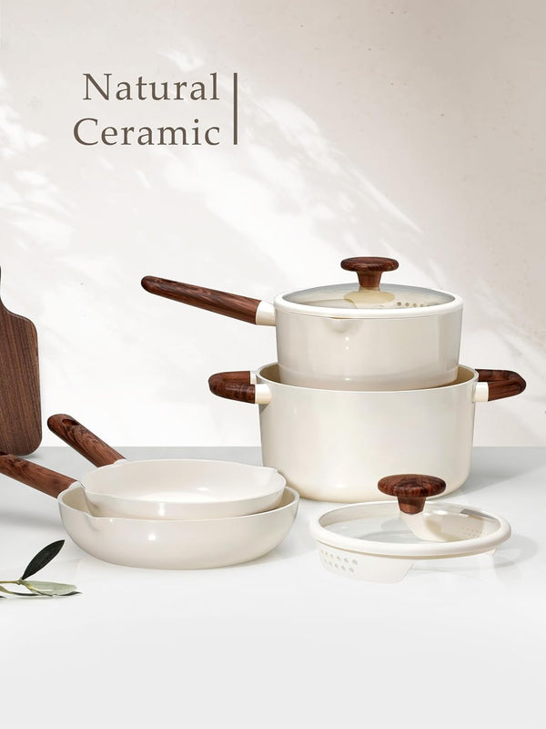 Ceramic Cookware Sets, Pots and Pans Set Non Stick, Non Toxic Healthy Induction Cookware, 14 Pcs Nonstick Kitchen Pots and Pans Set, PFAS PTFE Free, Dishwasher Safe8