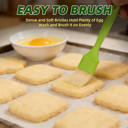 3 Pcs Pastry Brush Set, 1/1/2 Inch Bristle Basting Brushes for Cooking, Heat Resistant, Kitchen Brush for Oil, BBQ Grill, Butter Sauce, Baking, with Hang Hole Design Green5