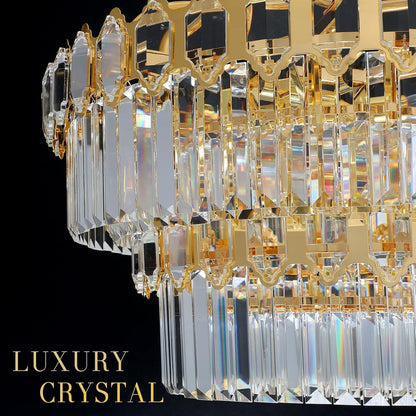 15-Light Modern Luxury Gold round Crystal Chandeliers for Dining Room 24"3