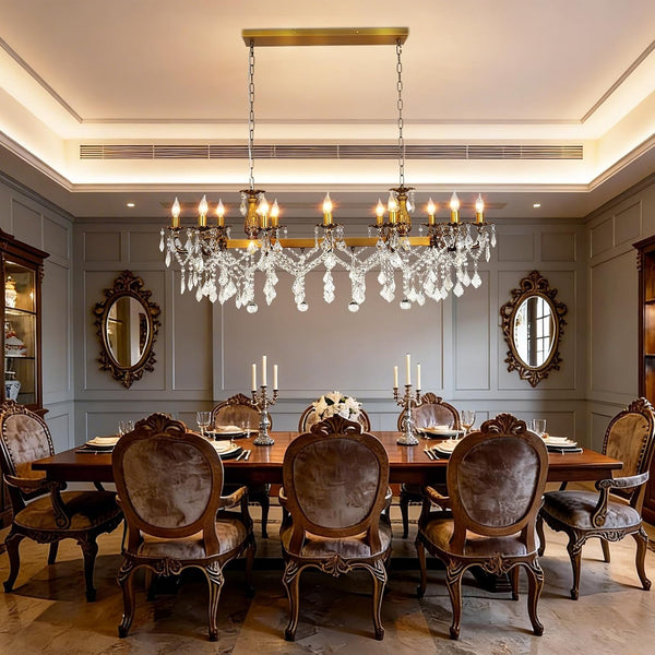 Rectangle Crystal Chandeliers Extra Large Modern Chandelier Island Lighting 12 Lights Candle Pendant Rectangle Hanging Ceiling Light Fixture for Dining Room Living Room Kitchen Island Entry L51.952