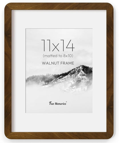 11X14 Picture Frame - Solid Walnut Wood 11X14 Frame with Mat for 8X10 Photos, 11 by 14 Poster Wood Wall Frame, Horizontal or Vertical Wall Mounting, Natural Walnut1