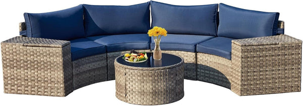 Blue 7-Piece Curved Wicker Rattan Outdoor Patio Sectional1