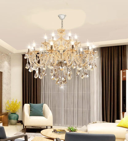 Luxury Cognac Crystal Chandelier 18 Lights,Contemporary K9 Crystal Ceiling Chandelier Lighting Fixture Candle Style E12 Base for Dinning Living Room Bedroom Hallway (18 Lights)2