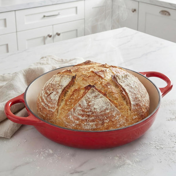 Dutch Oven Cast Iron Bread Oven with Cloche Dome Lid for Baking Sourdough, Artisan Bread, Pizza | Enameled Cast Iron Combo Cooker for Baking, Braising, Roasting | Magenta Enameled Finish8
