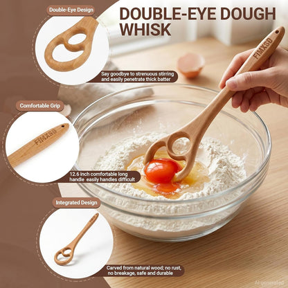 2 Pack Wooden Danish Dough Whisk, 12.6" Handcrafted Dutch Bread Whisk, Seamless & Easy to Clean Sourdough Whisk for Pizza, Batter & Professional Baking3