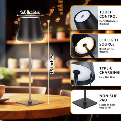 12 Pack Cordless Table Lamp Portable Rechargeable Lamps, Black2