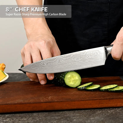Professional Kitchen Chef Knife Sets, Razor Sharp Premium High Carbon German Steel 3 Pcs Knife Set, Ergonomic Forged Pakkawood Handle, Chef, Santoku & Utility Knife, with Premium Gift Box, for Family4