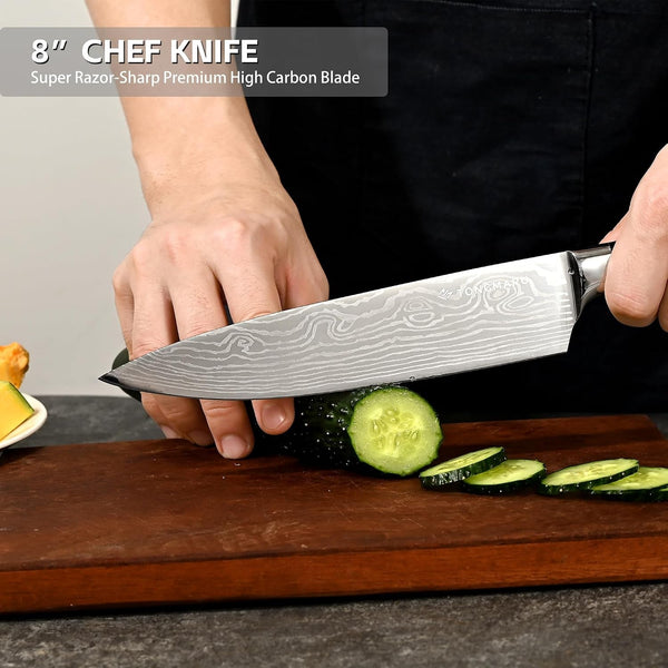 Professional Kitchen Chef Knife Sets, Razor Sharp Premium High Carbon German Steel 3 Pcs Knife Set, Ergonomic Forged Pakkawood Handle, Chef, Santoku & Utility Knife, with Premium Gift Box, for Family4