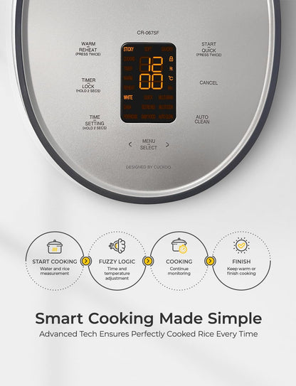 CUCKOO Micom Fuzzy Logic Rice Cooker, 12-Cup Cooked, Gray, CR-0675FG | 6-Cup Uncooked Capacity, Nonstick Inner Pot, 10 Cooking Modes, Quick White Rice in 28-36 Minutes, Auto Clean4