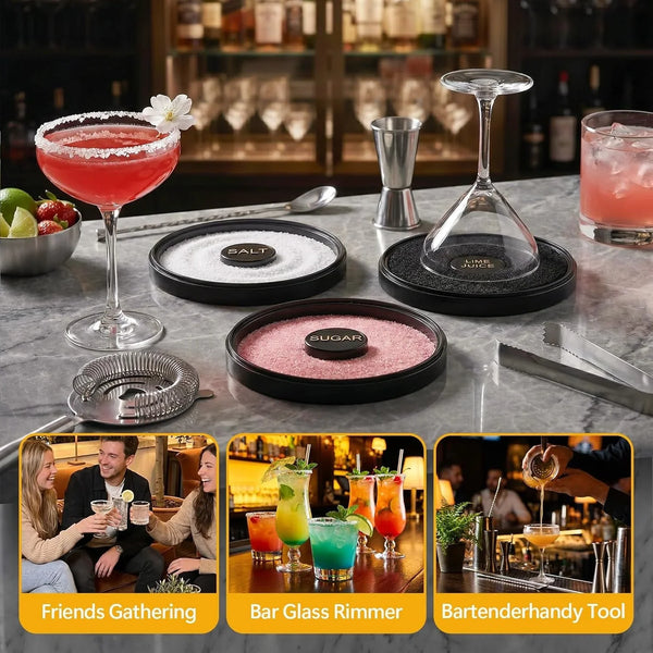 3 Tier Margarita Salt Rimmer Set with Lid, Stackable 3-Tier Glass Rimmer for Cocktail, Salt & Sugar Rimmer for Margaritas, Bloody Marys & Micheladas, Home Bar Accessories5