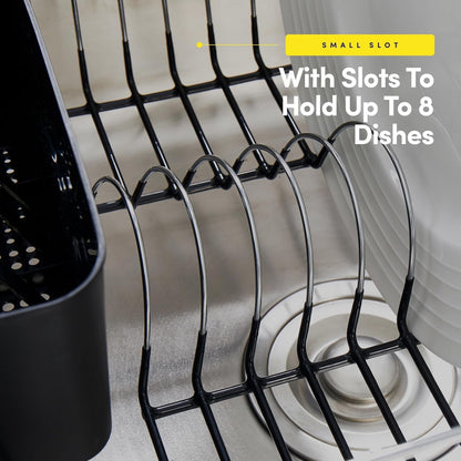 2 Piece Dish Drying Rack Set Drainer with Utensil Holder Simple Easy to Use Fits in Most Sinks, 14.5" X 13" X 5.25", Black5