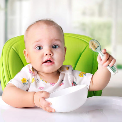 Baby Spoons Self Feeding 6 Months, 2-Pack Blue/Orange | First Stage Silicone Pre Spoon Utensils for Baby Led Weaning, BPA Free Baby Feeding Essentials, Dishwasher Safe7