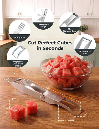 Cripstaste Watermelon Cutter Slicer Tool Stainless Steel Watermelon Fork | 2-In-1 Watermelon Fork Slicer Retractable Fork & Dual Blades for Easier Cutting, Fruit Cutter Slicer for Kitchen Gadget Party5