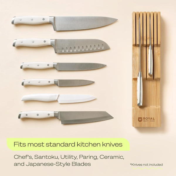 Bamboo In-Drawer Knife Block for 7 Knives (Not Included) – Premium Drawer Knife Organizer Insert, Kitchen Knife Holder for Safe Knife Storage, Compact Kitchen Organization & Drawer Storage4