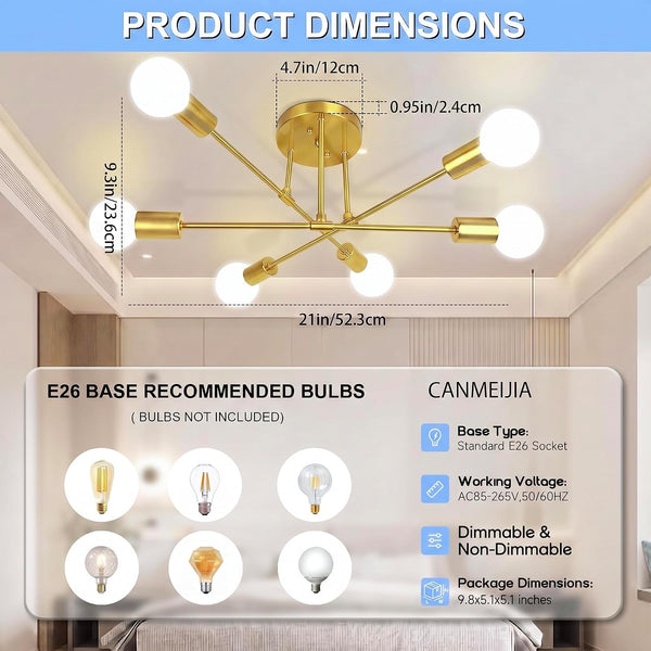Modern Sputnik Chandelier, 6-Lights Ceiling Light Fixtures Gold2