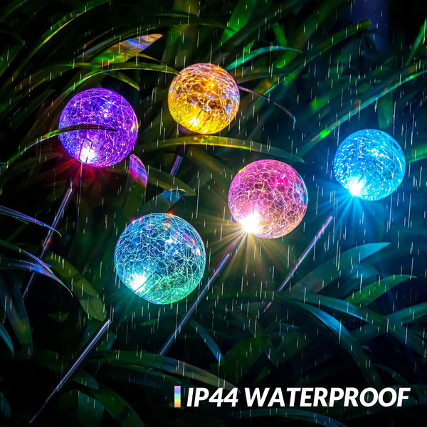 Solar Garden Lights 3 Pack, Solar Lights Outdoor Decorative, Solar Globe Lights Outdoor Waterproof for Yard and Garden, Multi-Color Changing Cracked Glass Ball LED Lights2