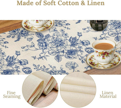 Floral Table Runner,Blue Flower Table Decoration Chinoiserie Dinner Table Decoration for Home Living Room Kitchen Dining Room Party Indoor Outdoor 13X36In4