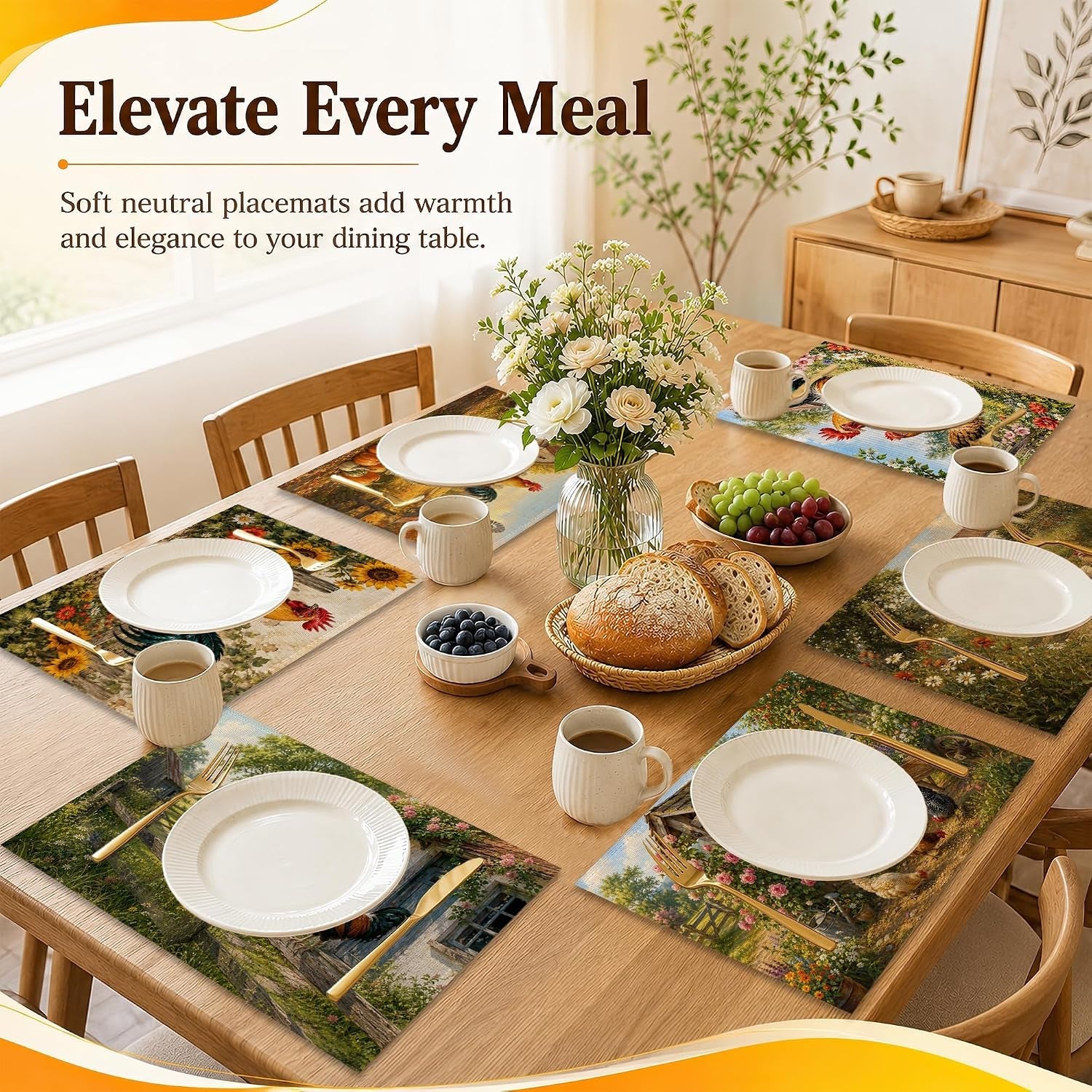 farmhouse-rooster-sunflower-garden-linen-table-mats-set-of-6-12-x-18-inch-washable-waterproof-placemats-stain-resistant-reusable-place-mats-for-dining-table-kitchen-home-kitchen-decor