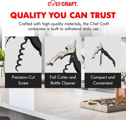 Select Waiters Corkscrew with Foil Cutter and Bottle Opener, 5 Inches in Length, Stainless Steel/Black6