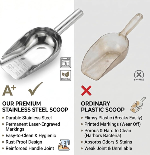2 Pack 1 Cup Dog Food Scoop,  Stainless Steel Dog Food Measuring Cup, Wet Dry Food Precision Scale, Suitable for Pet Food Grain Rice Flour Ice Cube2
