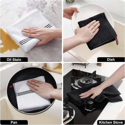 Dual Design Kitchen Towels and Dishcloths Set, 8 Pack, Black5