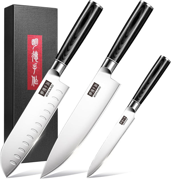 Kitchen Knife Set 3 Pieces, Ultra Sharp Japanese Knife Set Gift Box | High Carbon Stainless Steel Chef Knife Set with Pakkawood Handle, Knives Set for Kitchen & Home Cooking, Dishwasher Safe1