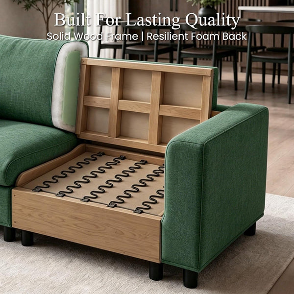 Oversized Couch Modular, V Shaped Big Comfy Couch with Ottoman Storage, Deep Seat Sectional Sofa Solid Wood Frame, Home Sofa Living Room, Office, Removable Cover, Green6