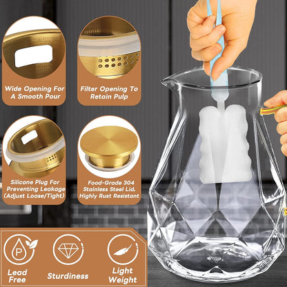 Glass Pitcher, 2.2 Liter Water Pitcher with Lid | Iced Tea Pitcher for Fridge,Carafe with Lid, Glass Water Jug for Juice, Milk, Cold or Hot Beverages, 2 Quart3