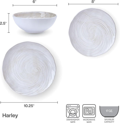 Harley 12 Piece Stoneware Hand-Crafted Dinnerware Set, Service for 4, Plate and Bowl, Modern with Organic Freeform Shape, White3