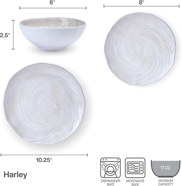 Harley 12 Piece Stoneware Hand-Crafted Dinnerware Set, Service for 4, Plate and Bowl, Modern with Organic Freeform Shape, White3