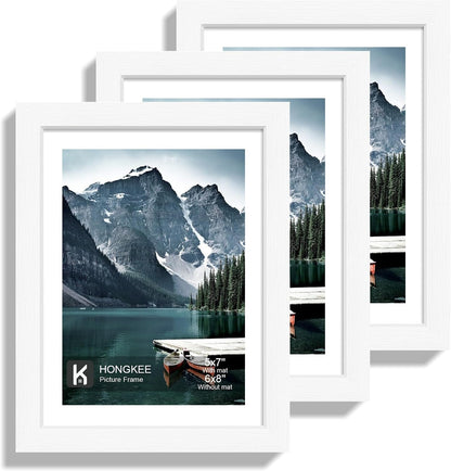 6X8 Picture Frame with Real Glass - Display Pictures 5X7 with Mat or 6 X 8 without Mat, Photo Frame for Wall or Table Top Display(White, 3 Pack)1