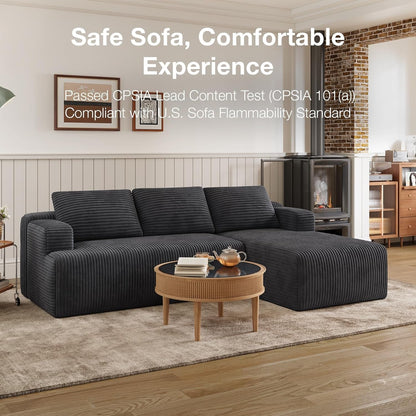 L-Shape Boneless Couches for Living Room, Corduroy Dark Grey21