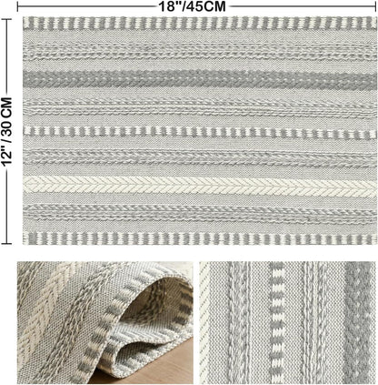Dark Grey Farmhouse Woven Braided Stripe Placemats Set of 4,12X18 Inch Seasonal Holiday Table Mats Party Kitchen Dining Decoration6